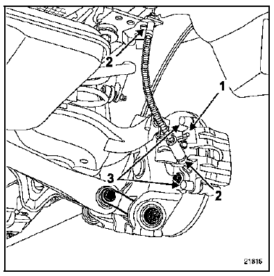 Décrocher le câble de frein à main (1).