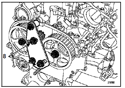 Déposer les écrous (1) de la poulie d'échappement et