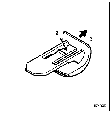 Appuyer sur le clips (2) et sortir l'agrafe (3).