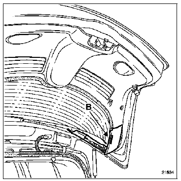 Dégager l'agrafe (B) ; déposer la garniture.